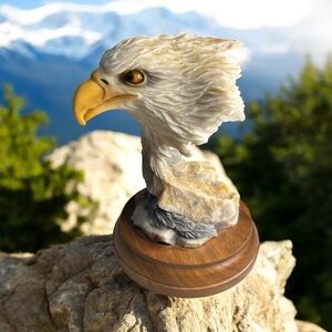 1992 Signed By Herrero Sentinel Mill Creek Bald Eagle Head Carved Bust Sculpture